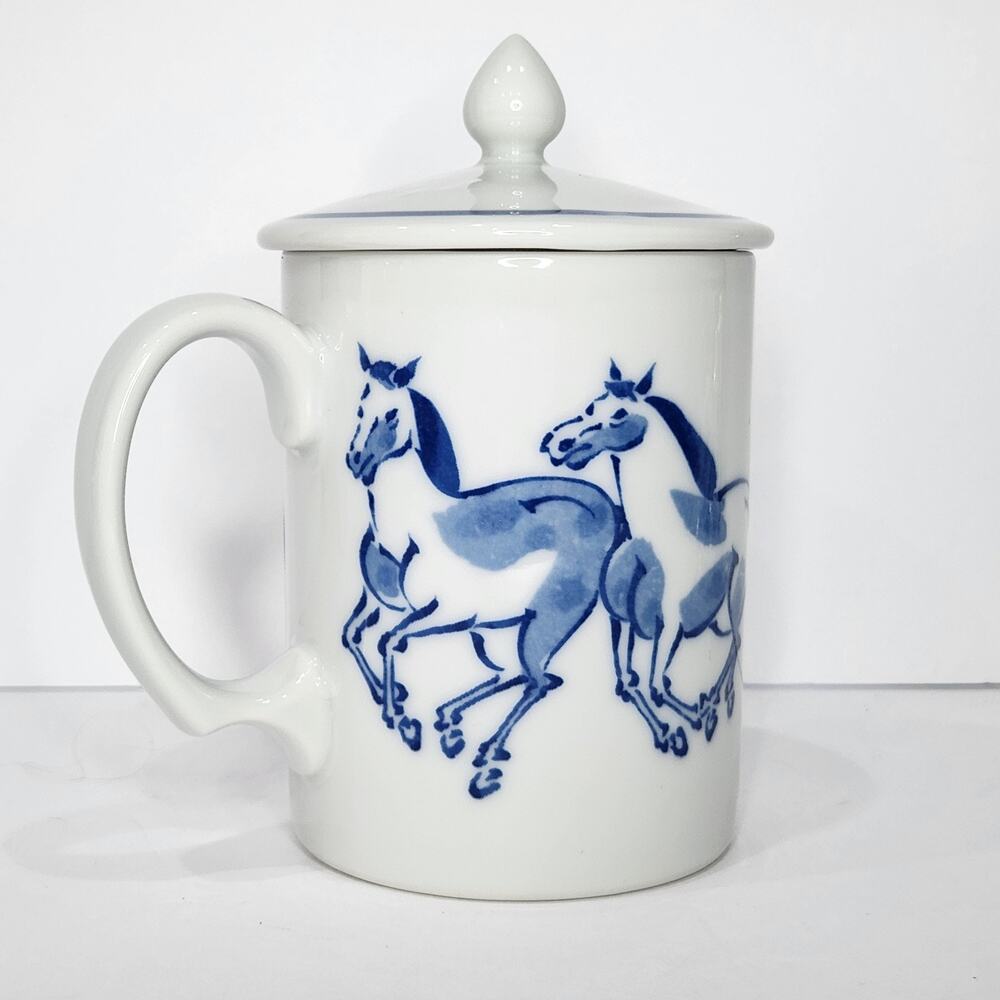 Vintage, Hand Painted, Horse Mug, Lid, Ceramic, Coffee Tea